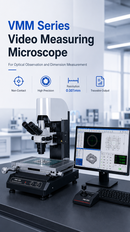 Industrial Video Measuring Microscope with 300x 200 mm Measuring Stroke, 0.001 mm Scale Resolution, and 1/2