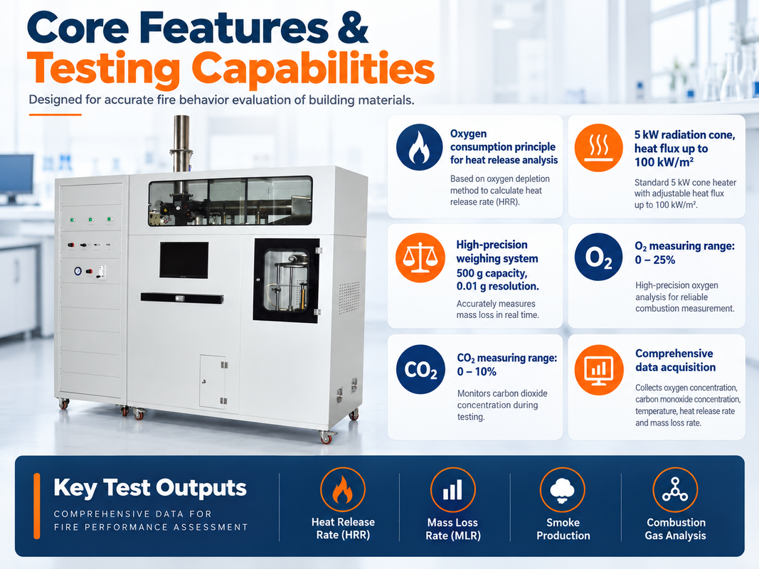 Cone Calorimeter Building Material Heat Release Rate Flammability Testing Equipment for Fire Performance Analysis